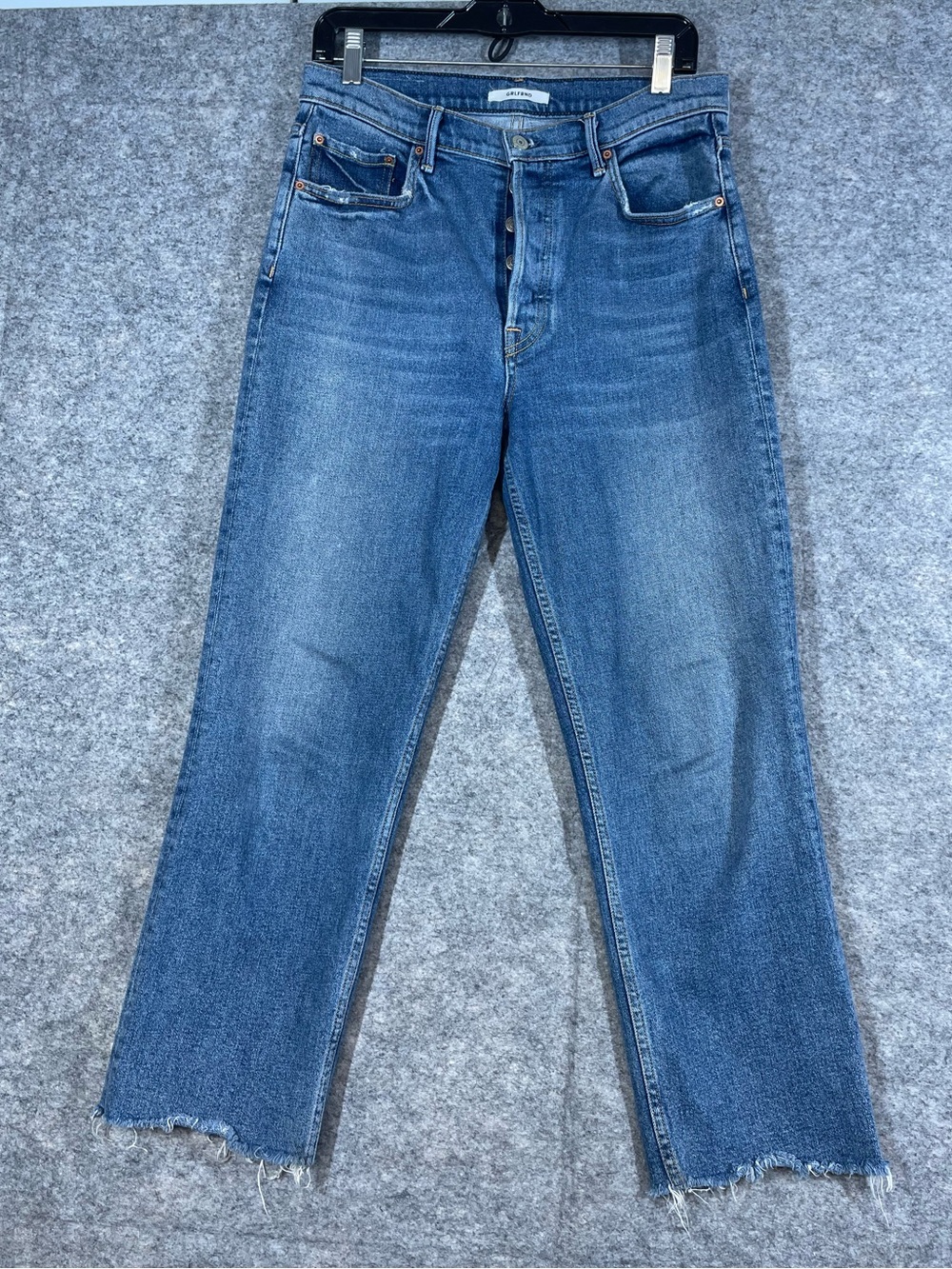 GRLFRND Classic Straight Raw Hem Light Wash Casual Minimalist Denim Jeans Sz 30